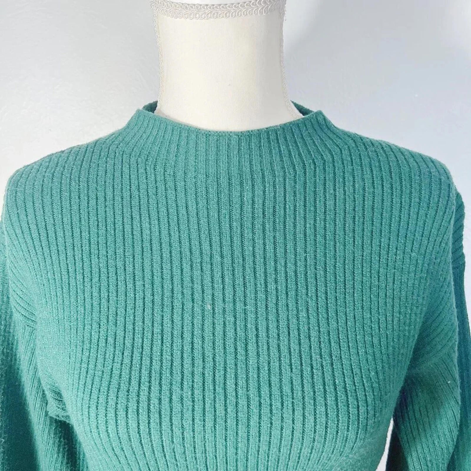Anthropologie Green Ribbed Mock Neck Sweater Women's Size XS