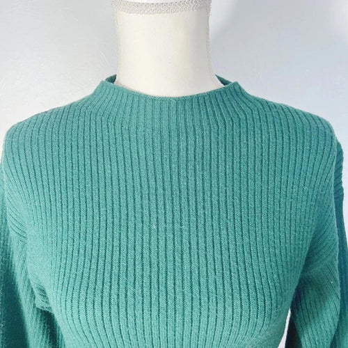 Anthropologie Green Ribbed Mock Neck Sweater Women's Size XS