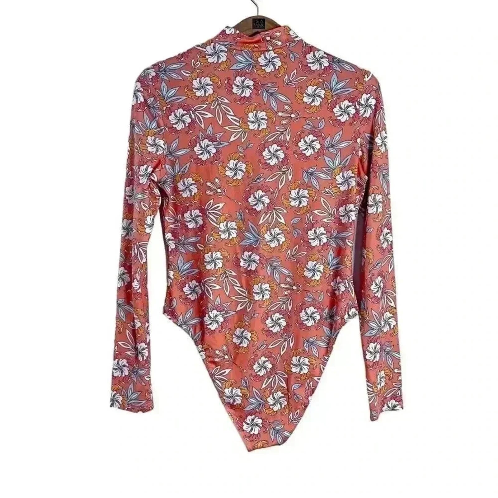 Orange Floral Bodysuit Flowers Festival Rave Coachella Women's Size L