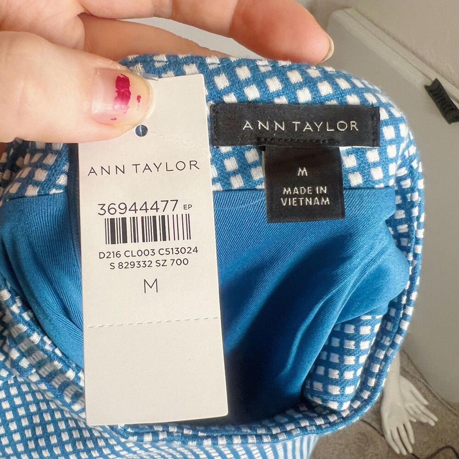 NWT Ann Taylor Geo Mock Neck Sleeveless Shift Dress Santorini Blue Mod Size M
