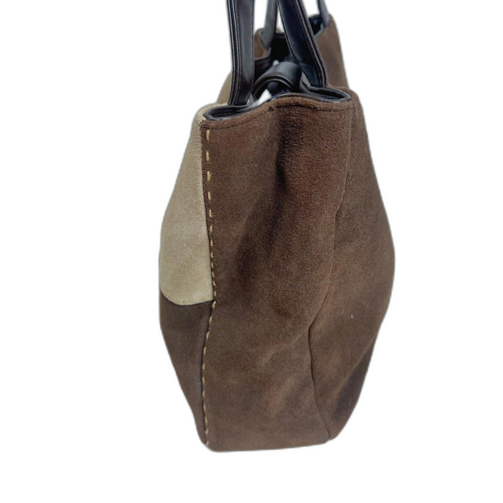 Vintage Sonoma Brown and Tan Suede Patchwork Shoulder Bag Purse