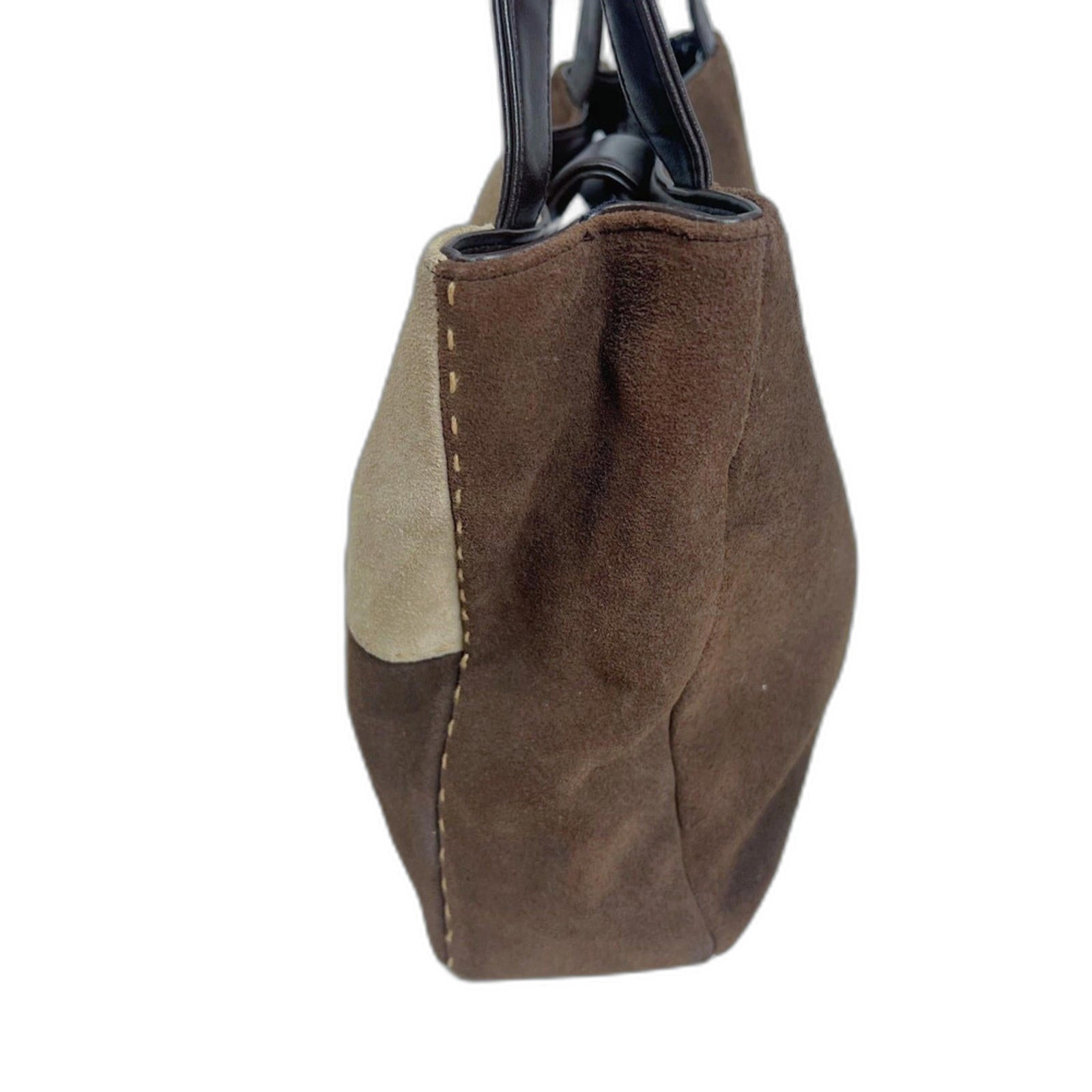 Vintage Sonoma Brown and Tan Suede Patchwork Shoulder Bag Purse