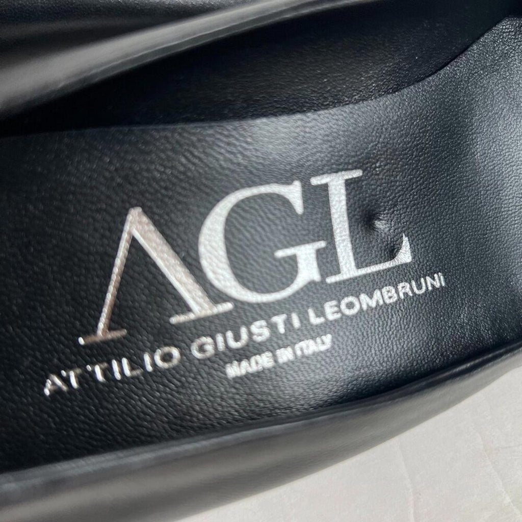 NWOT AGL Attilio Giusti Leombruni Black Leather Pointed Toe Heels Size
