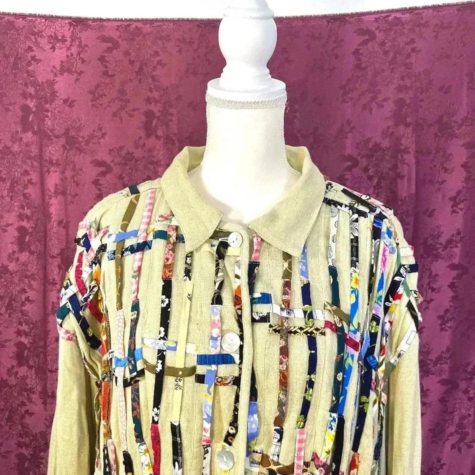 Vintage Soul Mates Woven Fabric Crafty Colorful Long Sleeve Shirt Size 1X