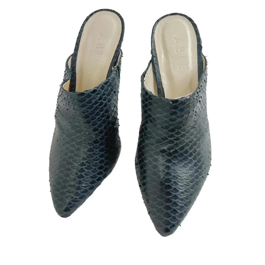 Able Grey Faux Snakeskin Heeled Mule Women's Size 8