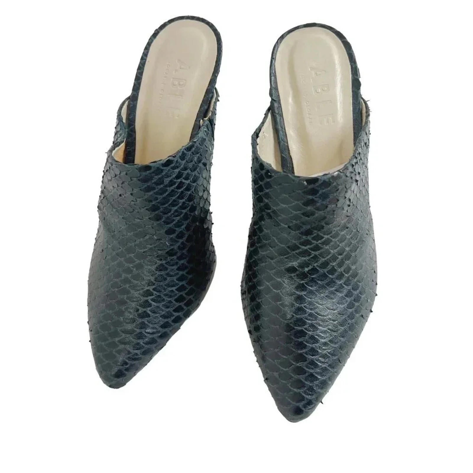 Able Grey Faux Snakeskin Heeled Mule Women's Size 8