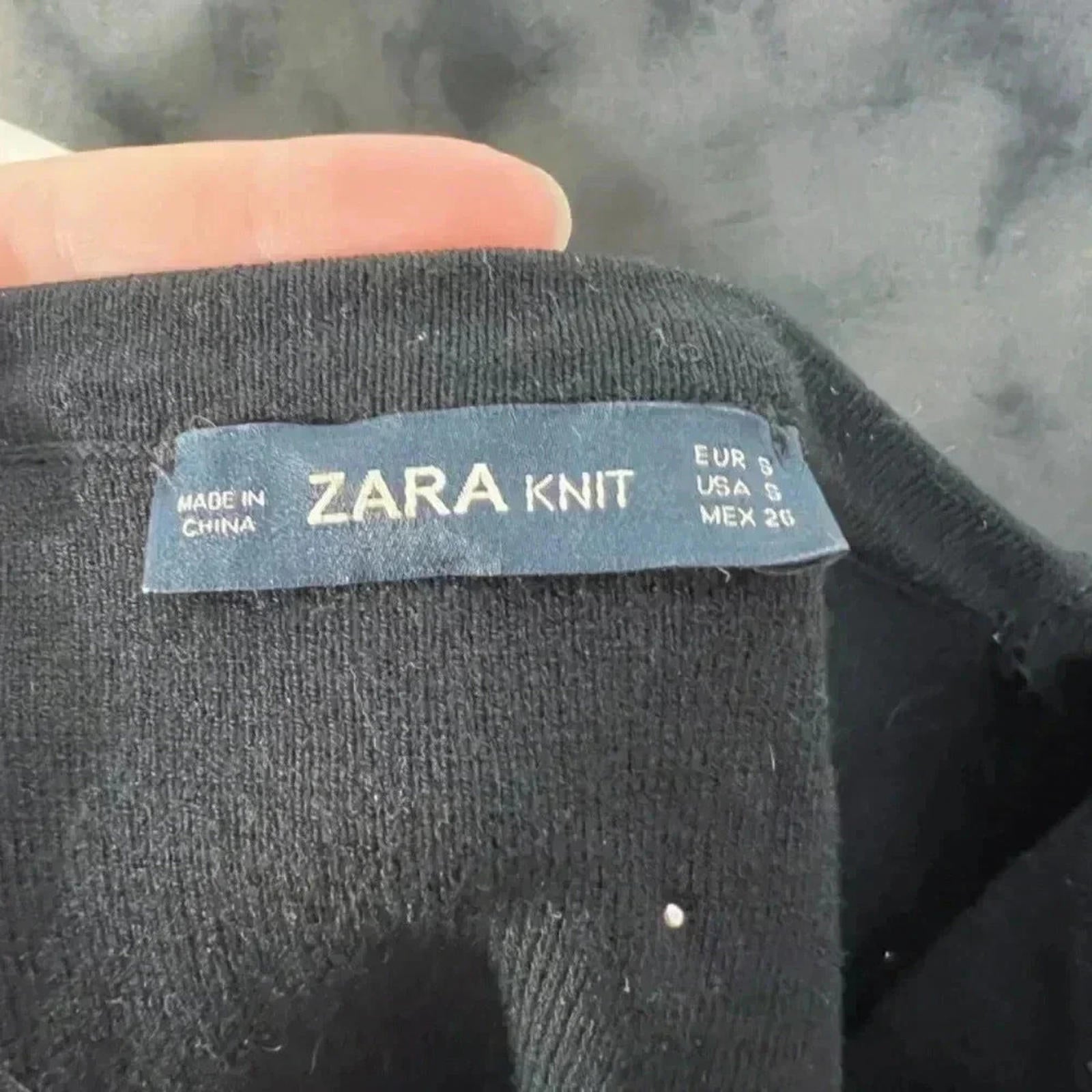 Zara Pearl Embellished Black Knit Short Sleeve Top Size S