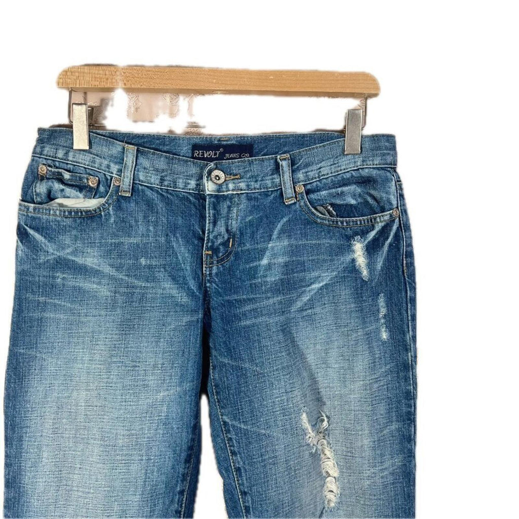 y2k Vintage Low Rise Medium Wash Distressed Flared Jeans Bootcut Size 7