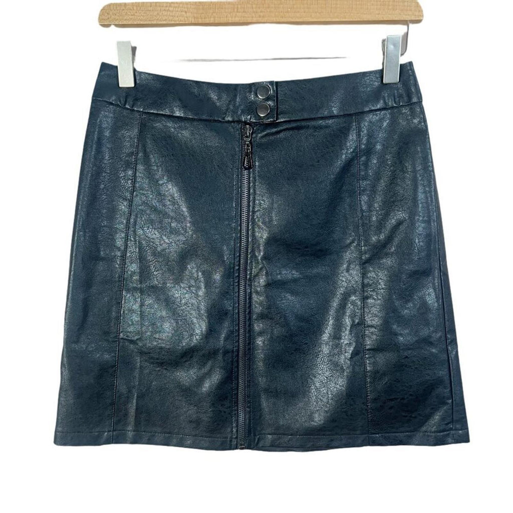 NWT Mittoshop Black Faux Leather Mini Skirt Zip Up Moto Skirt Women's Size S