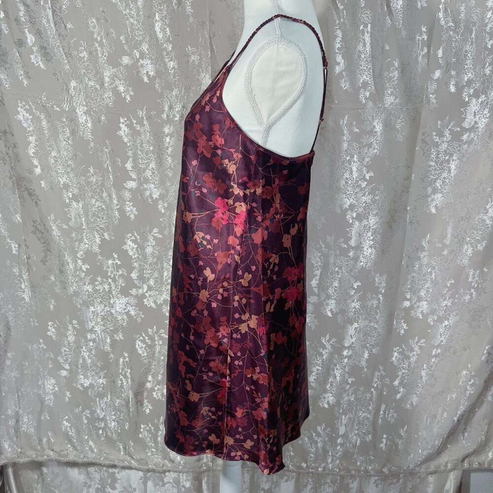 y2k Vintage Warner's Sleepwear Satin Plum Burgundy  Floral Slip Dress Size M