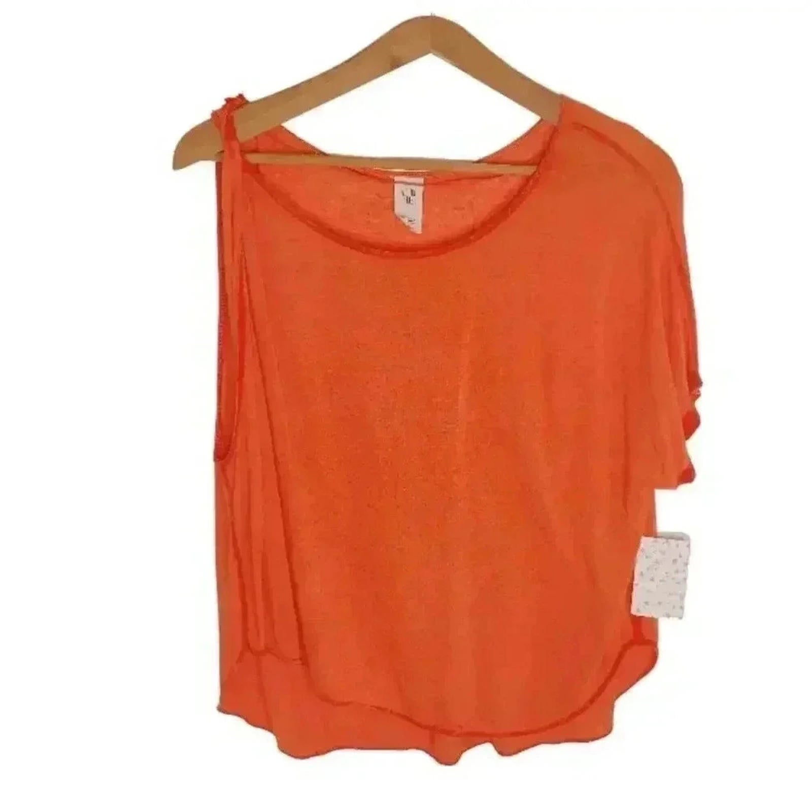 NWT Free People Orange Asymmetrical Burnout T Shirt Top Women's Size S