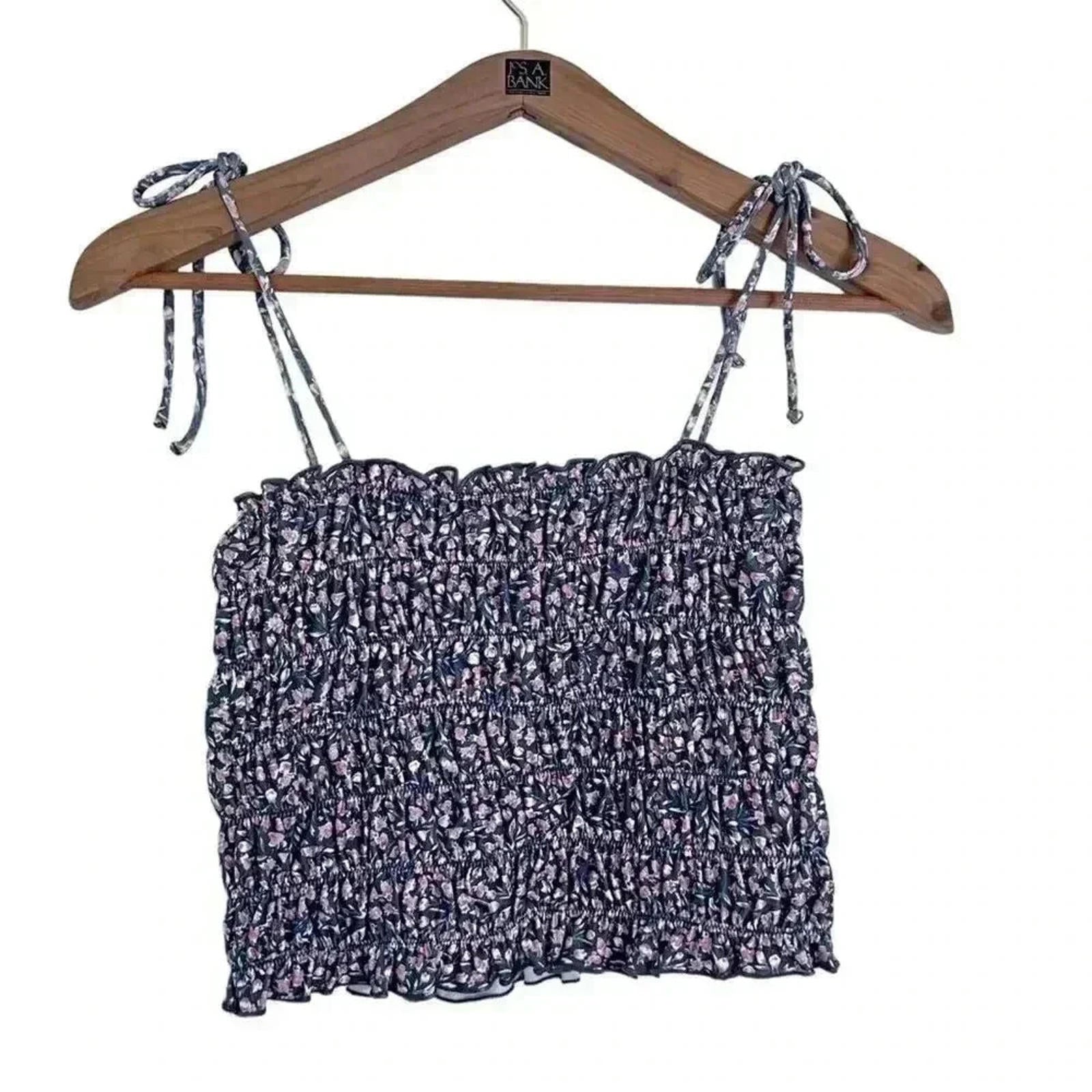 NWT Urban Outfitters Grey Floral Smocked Tube Top Bows Coquette Size S
