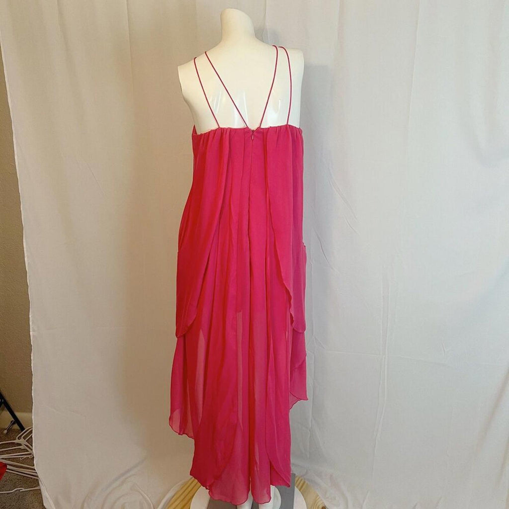 Hailey by Adrianna Papell Hot Pink Chiffon High Low Dress Layered Summer Size 6