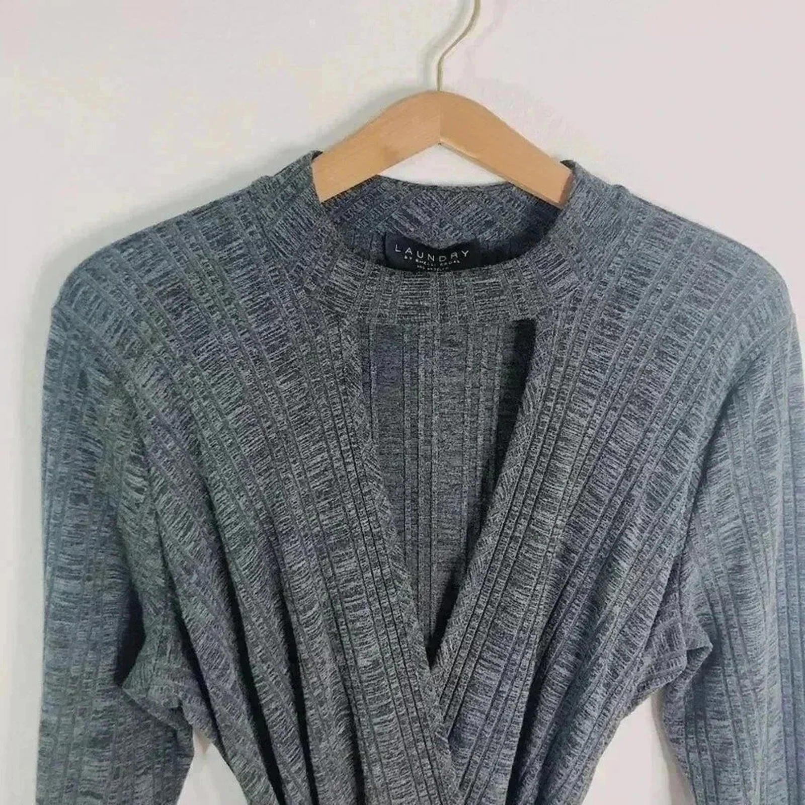 Laundry by Shelli Segal Grey Heathered Ribbed Keyhole Dress Women's Size 14