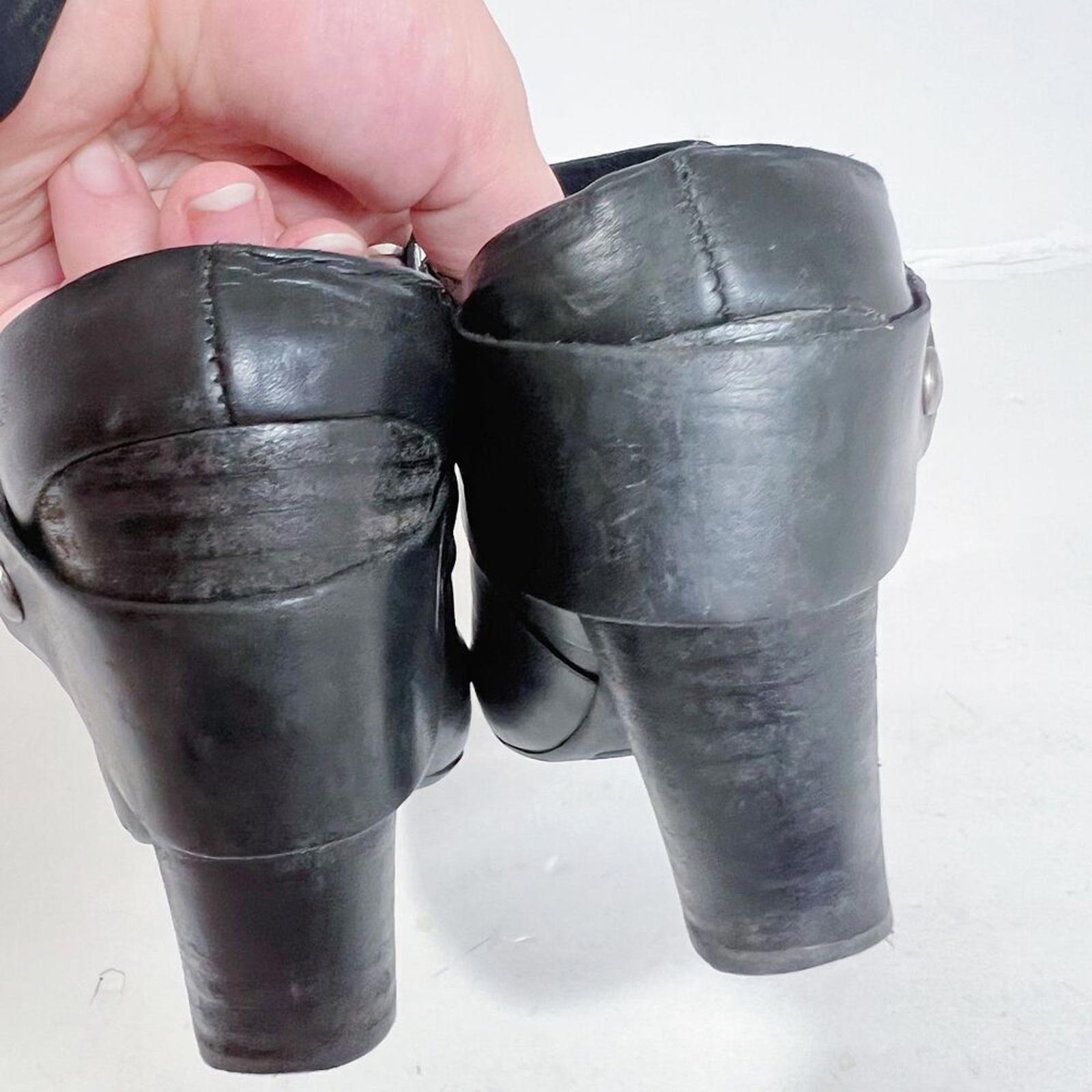 Kork-Ease Courtney Harness Slip On Biker Bootie Mule Black Leather Size 6