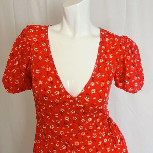 Billabong Women's Hot Tropix Red Floral Wrap Dress Sundress Summer Size S