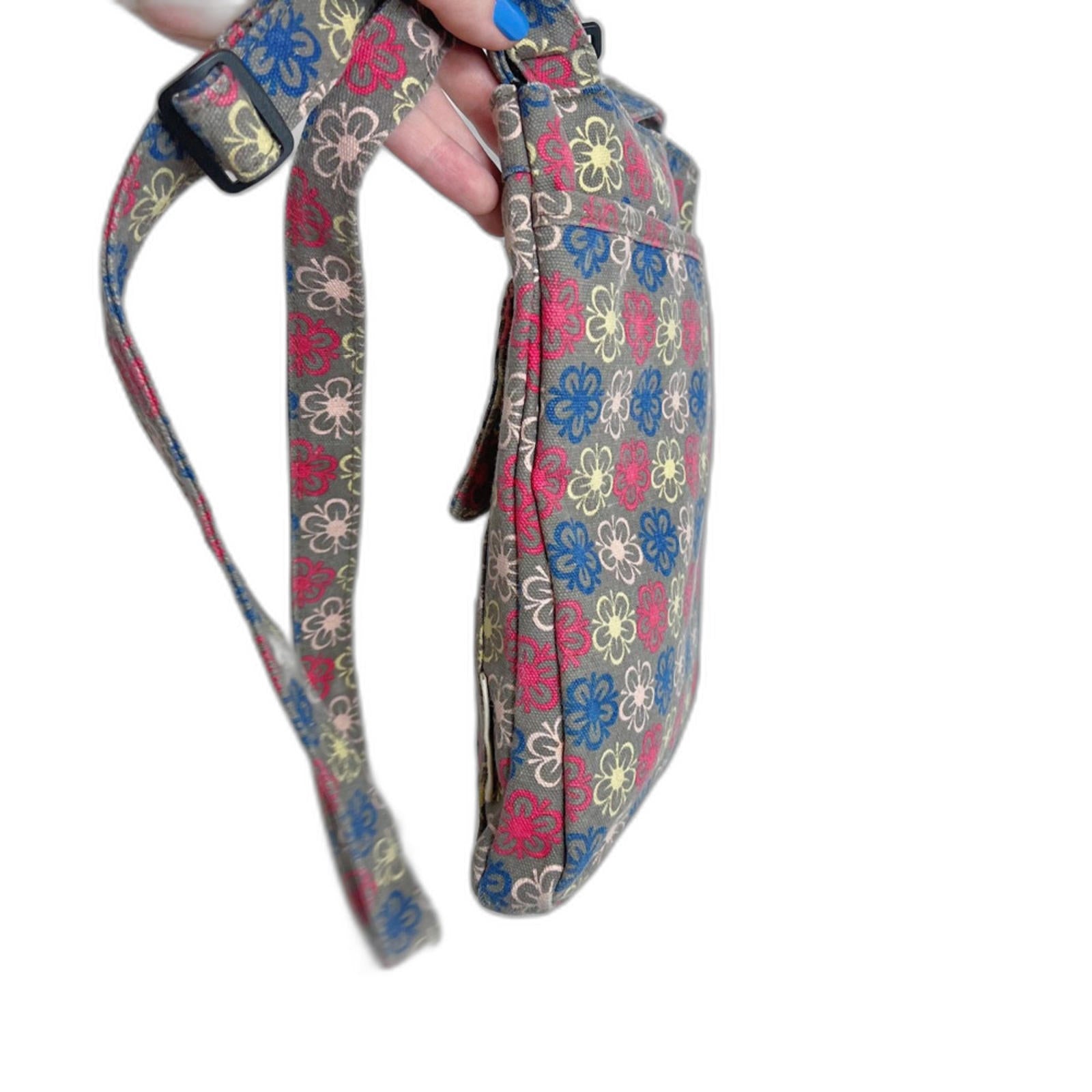 Kavu Limited Edition Keeper Cotton Canvas Taupe Pink Blue Floral Crossbody Bag