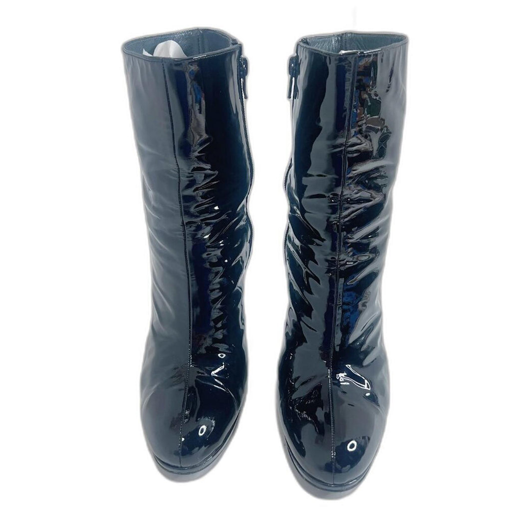 Stuart Weitzman Apollo Black Patent Leather Stiletto Boot Heeled Bootie Size 10