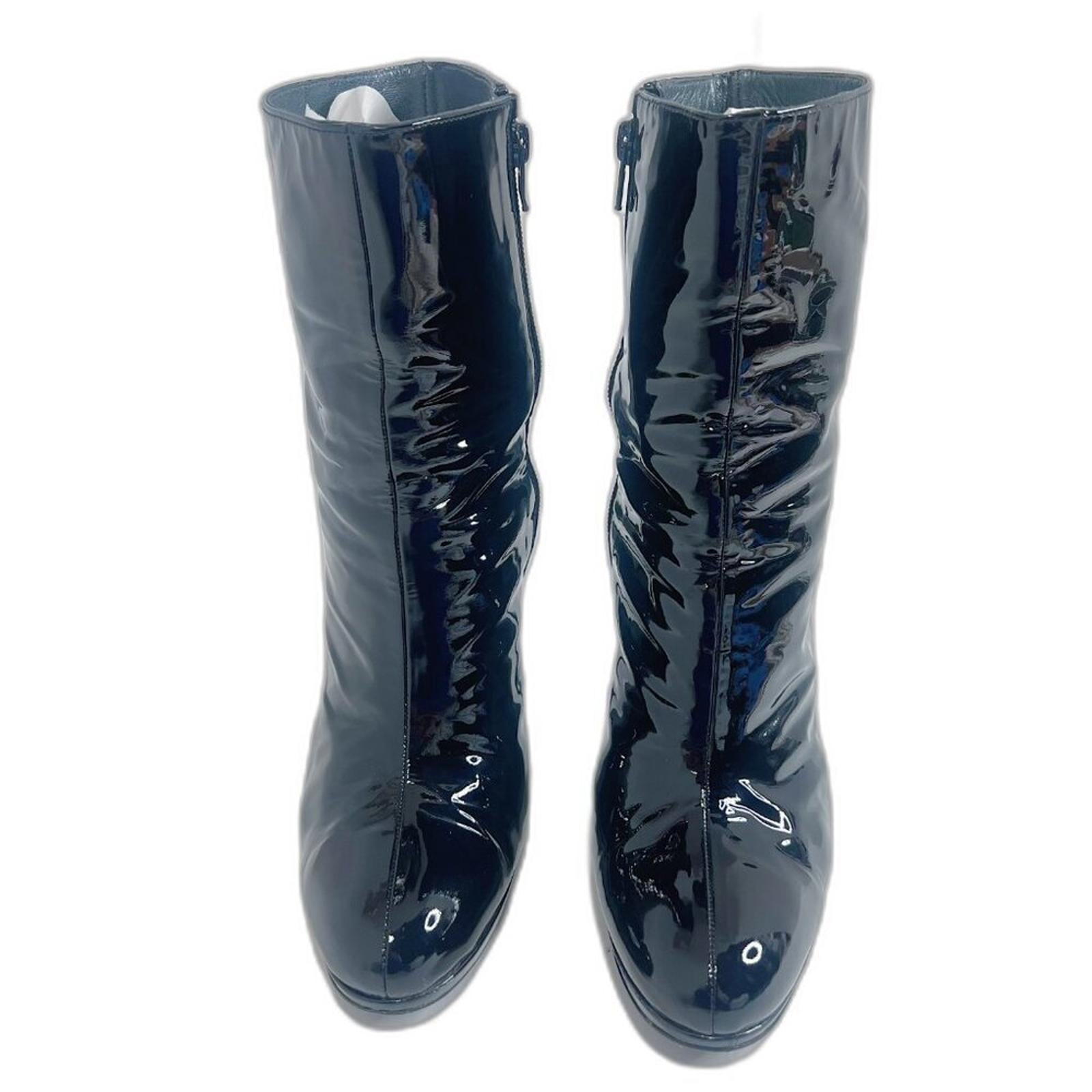Stuart Weitzman Apollo Black Patent Leather Stiletto Boot Heeled Bootie Size 10