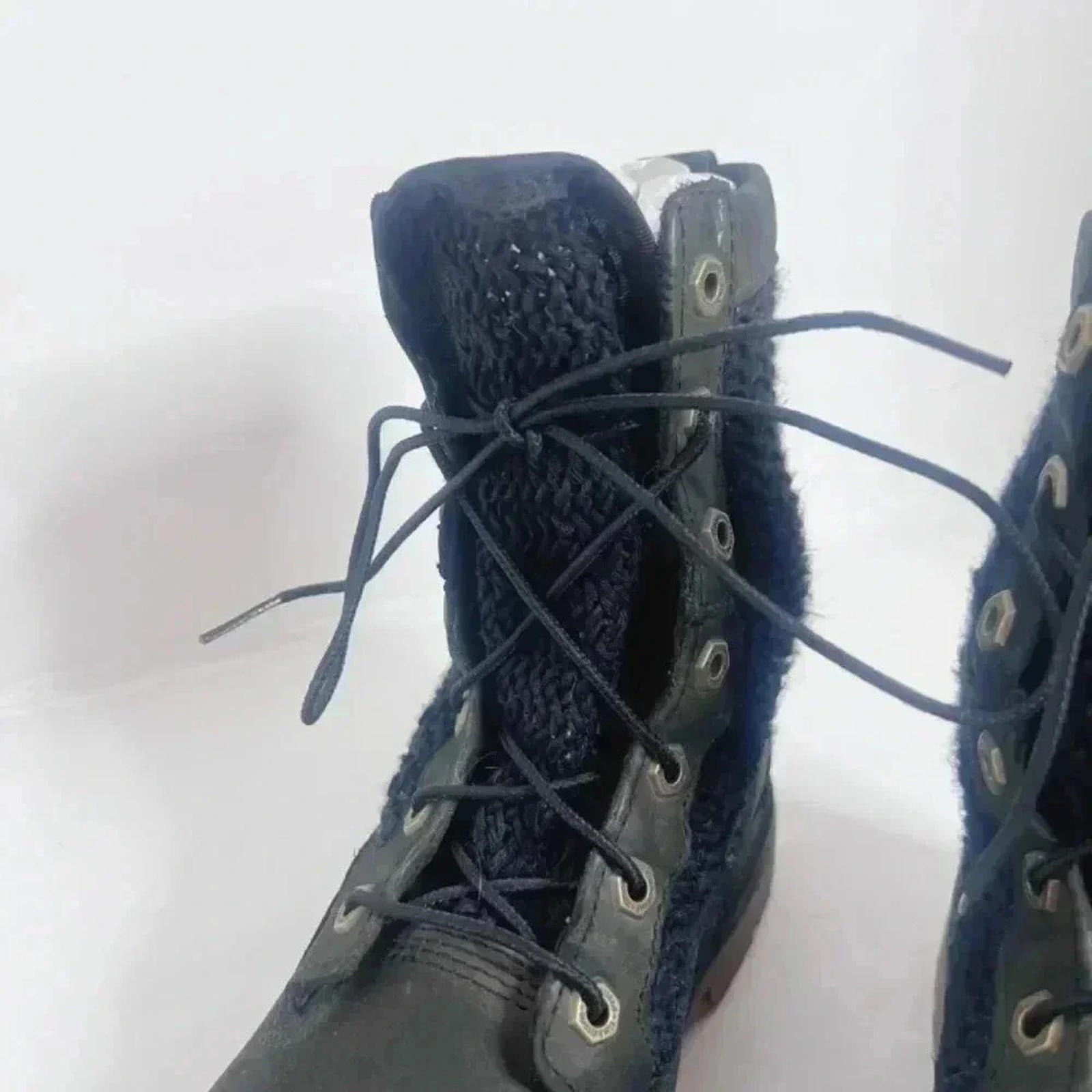 Timberland Black Leather Nuback Crochet Combat Boots Work Boots Size 9