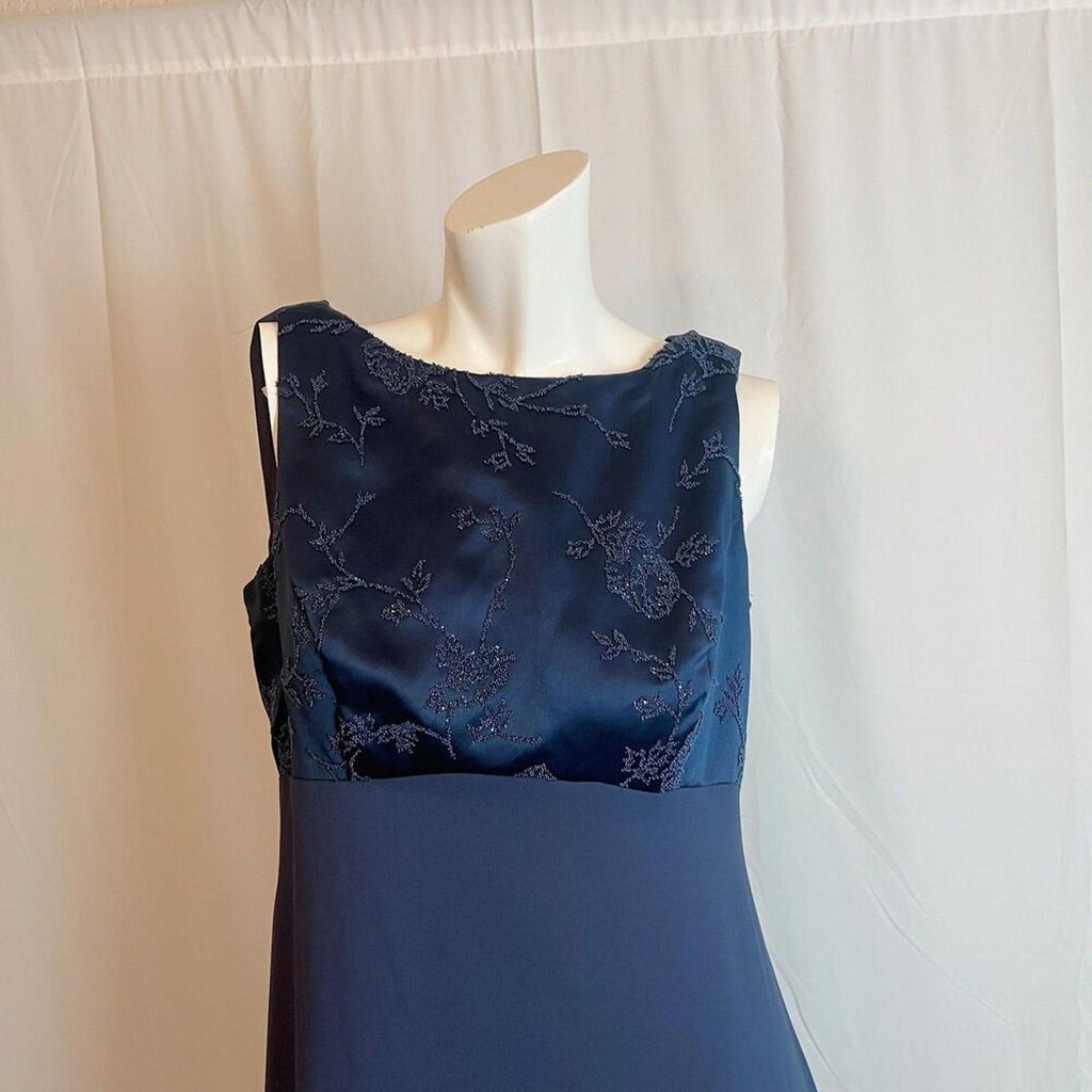 Vintage 90s Rhapsody Navy Blue Beaded Evening Gown Whimsigoth Women's Size 12