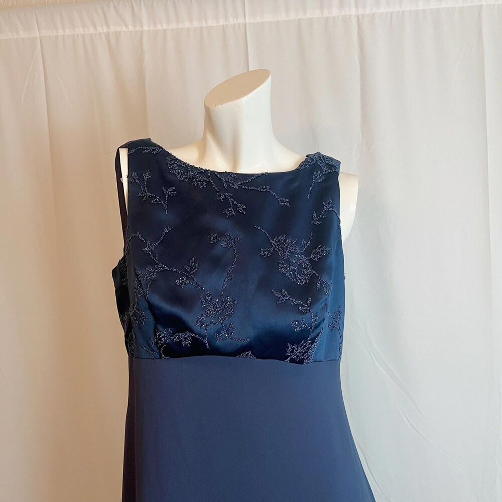 Vintage 90s Rhapsody Navy Blue Beaded Evening Gown Whimsigoth Women's Size 12