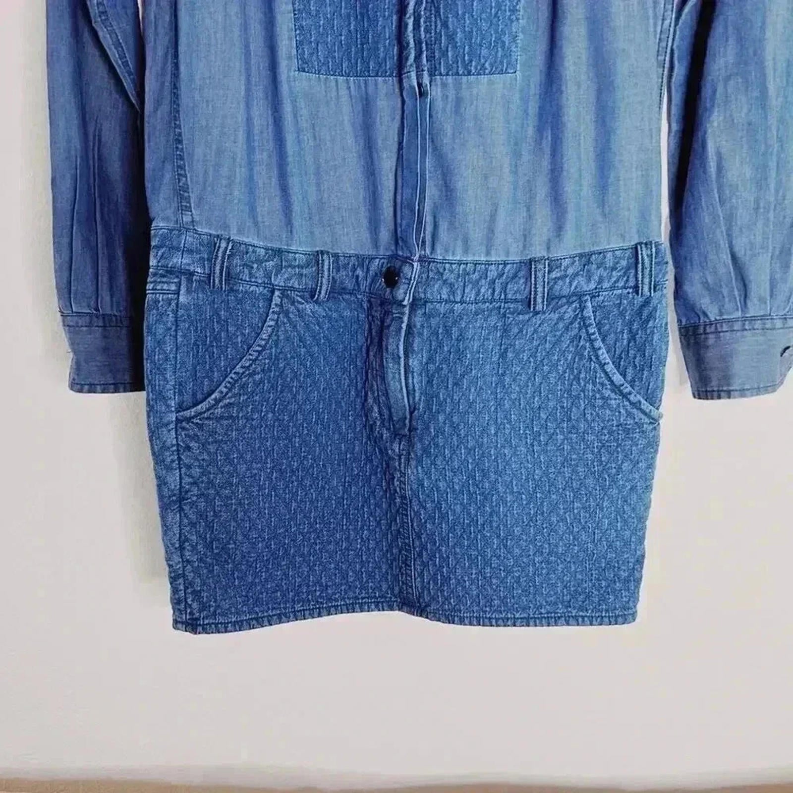 Joe's Jeans Denim Dress Long Sleeve Top Quilted Bottom Women's Size S