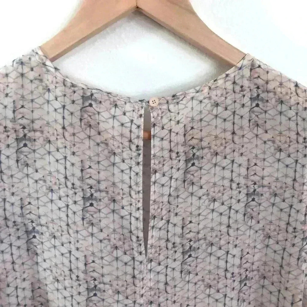 Silk Rebecca Taylor Charlie Blouse Geometric Pink Blue Short Sleeve Size 4