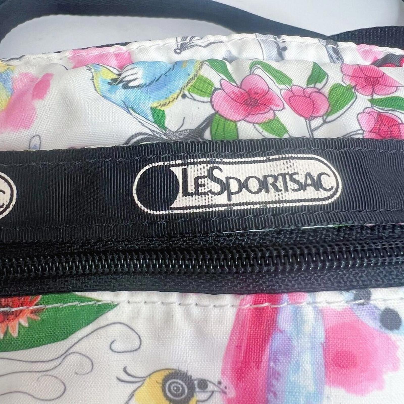 RARE LeSportSac Birds and Butterflies White Pink Nylon Crossbody Bag Swan
