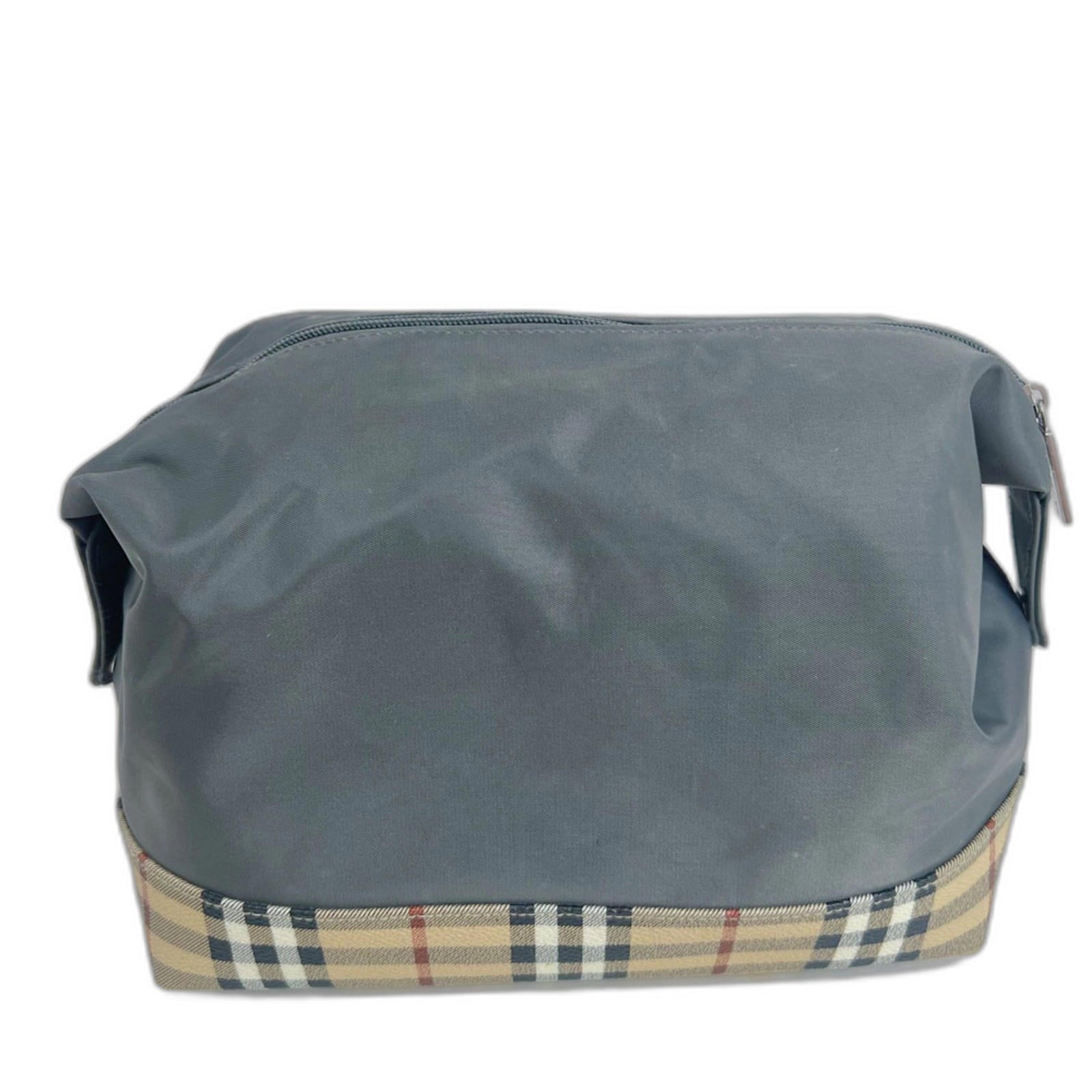 Vintage Burberry RARE Makeup Bag Toiletry Bag Grey Burberry Check Plaid