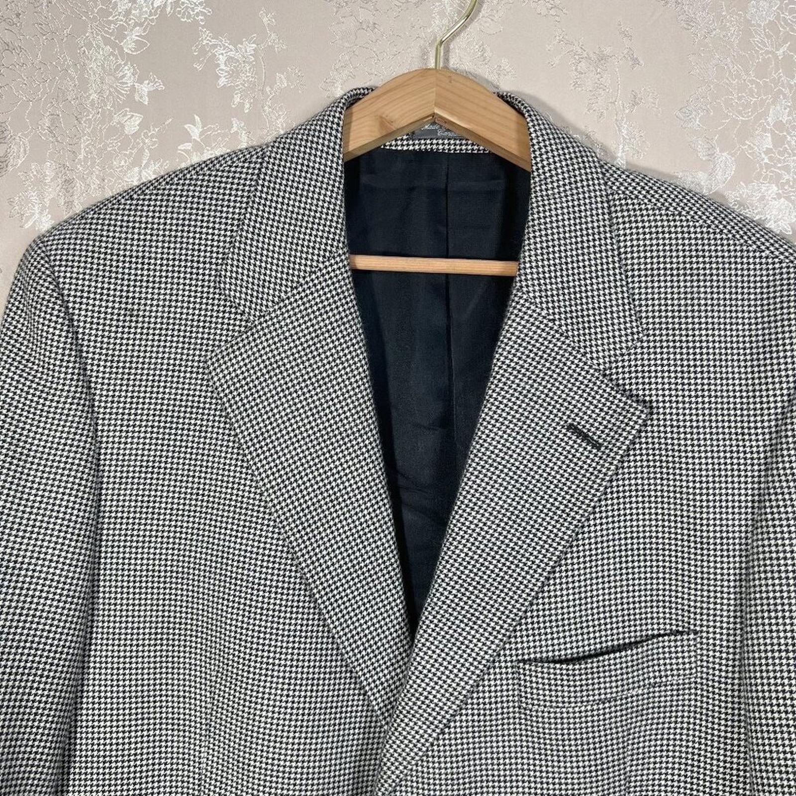 Cashmere Harold Powell Men's Houndstooth Blazer Sportcoat Suit Jacket Size 46