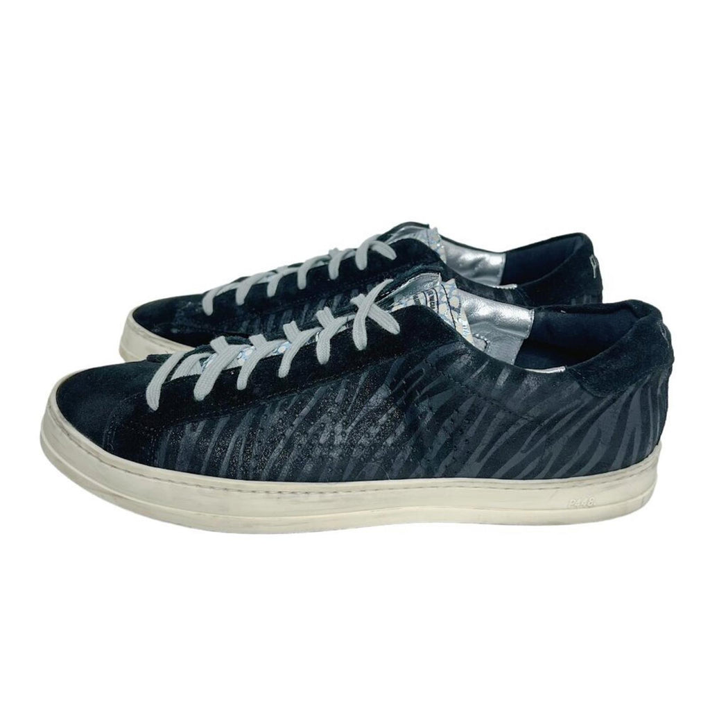 P448 John Black Zebra Print Metallic Suede Leather Low Rise Sneakers Size 9 10