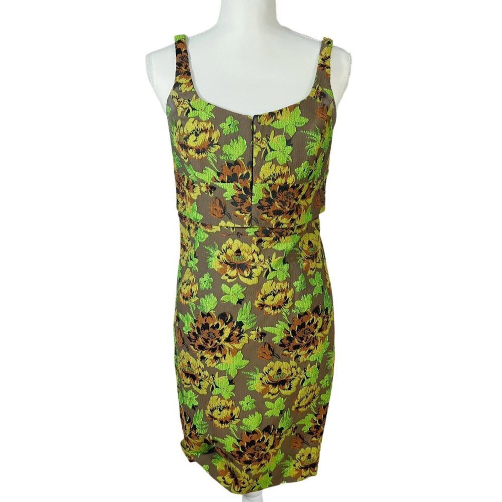 Moulinette Soeurs Anthropologie Green Brown Embroidered Jacquard Dress Size 8