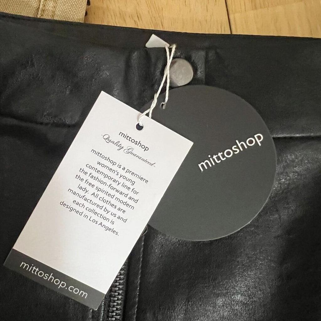 NWT Mittoshop Black Faux Leather Mini Skirt Zip Up Moto Skirt Women's Size S