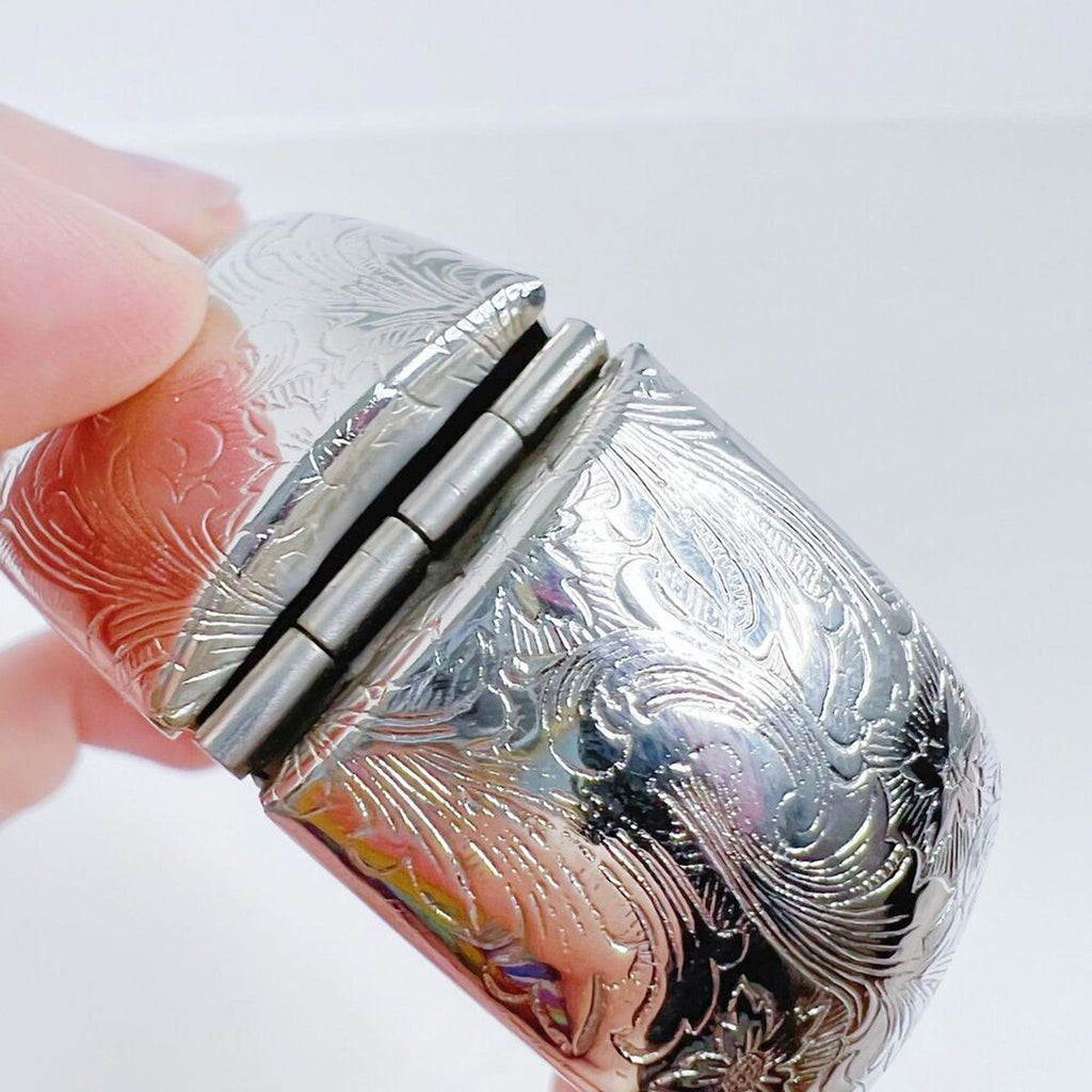Vintage Floral Etched Silver Cuff Hinged Bracelet Boho Bohemian
