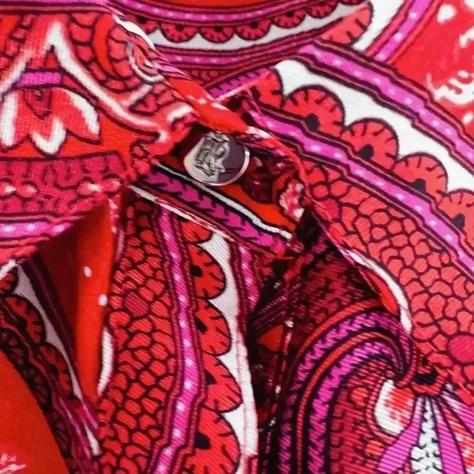Ralph Lauren Red Paisley Satin Scarf Dress Long Sleeves Women's Size 12