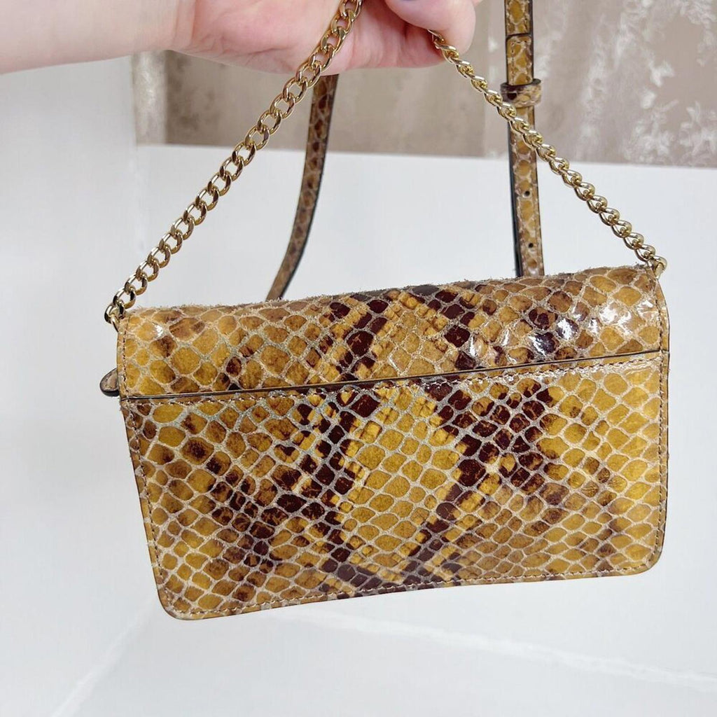 Michael Kors Snakeskin Brown Tan Snake Print Embossed Leather Crossbody Bag