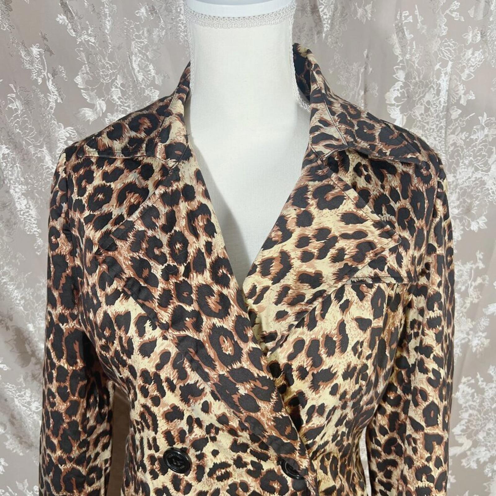 Vertigo Paris Leopard Print Trench Coat Jacket Animal Print Women's Size M