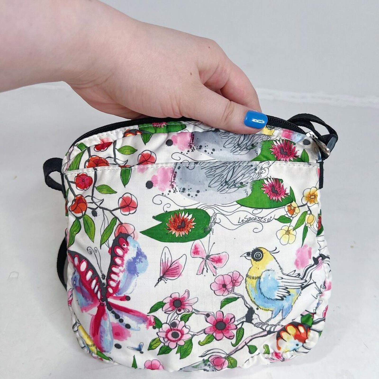 RARE LeSportSac Birds and Butterflies White Pink Nylon Crossbody Bag Swan