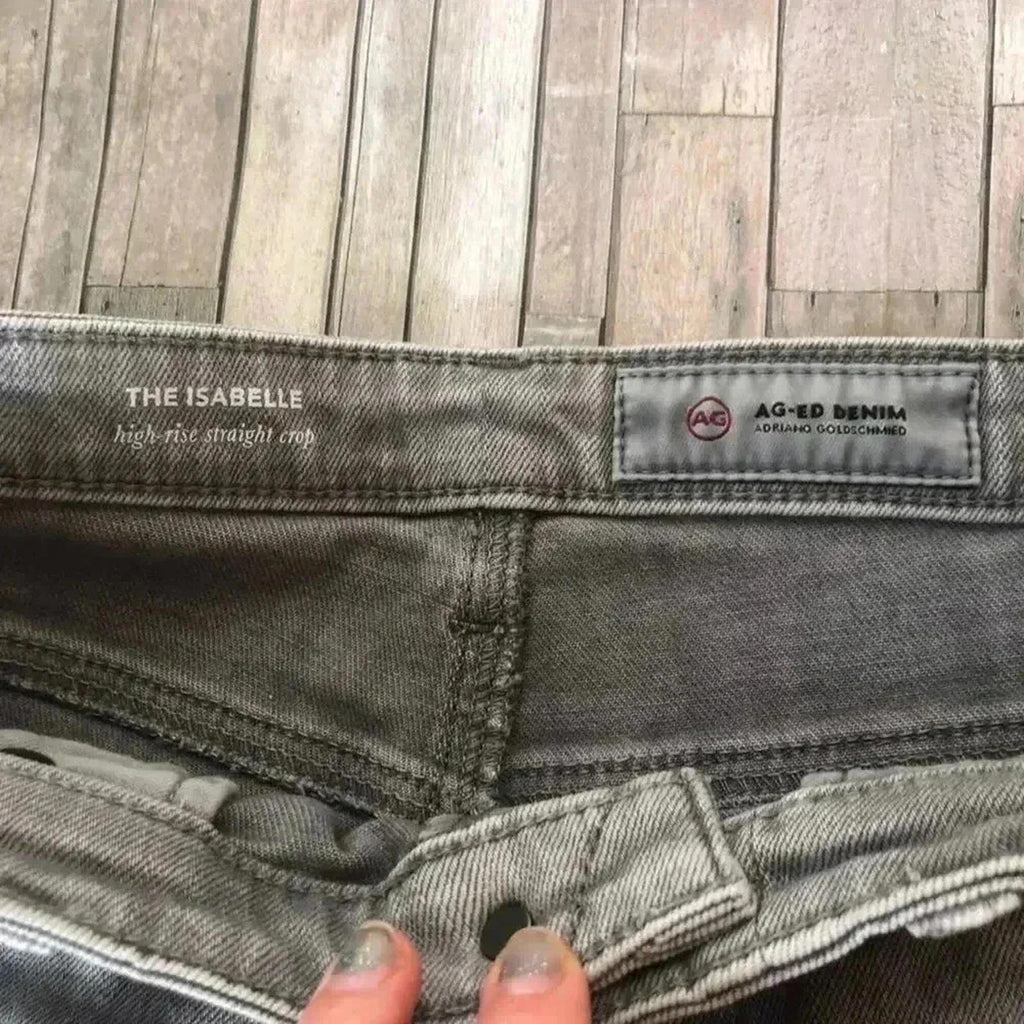 AG Adriano Goldschmied The Isabel Grey High Rise Straight Cropped Jeans Size 30R