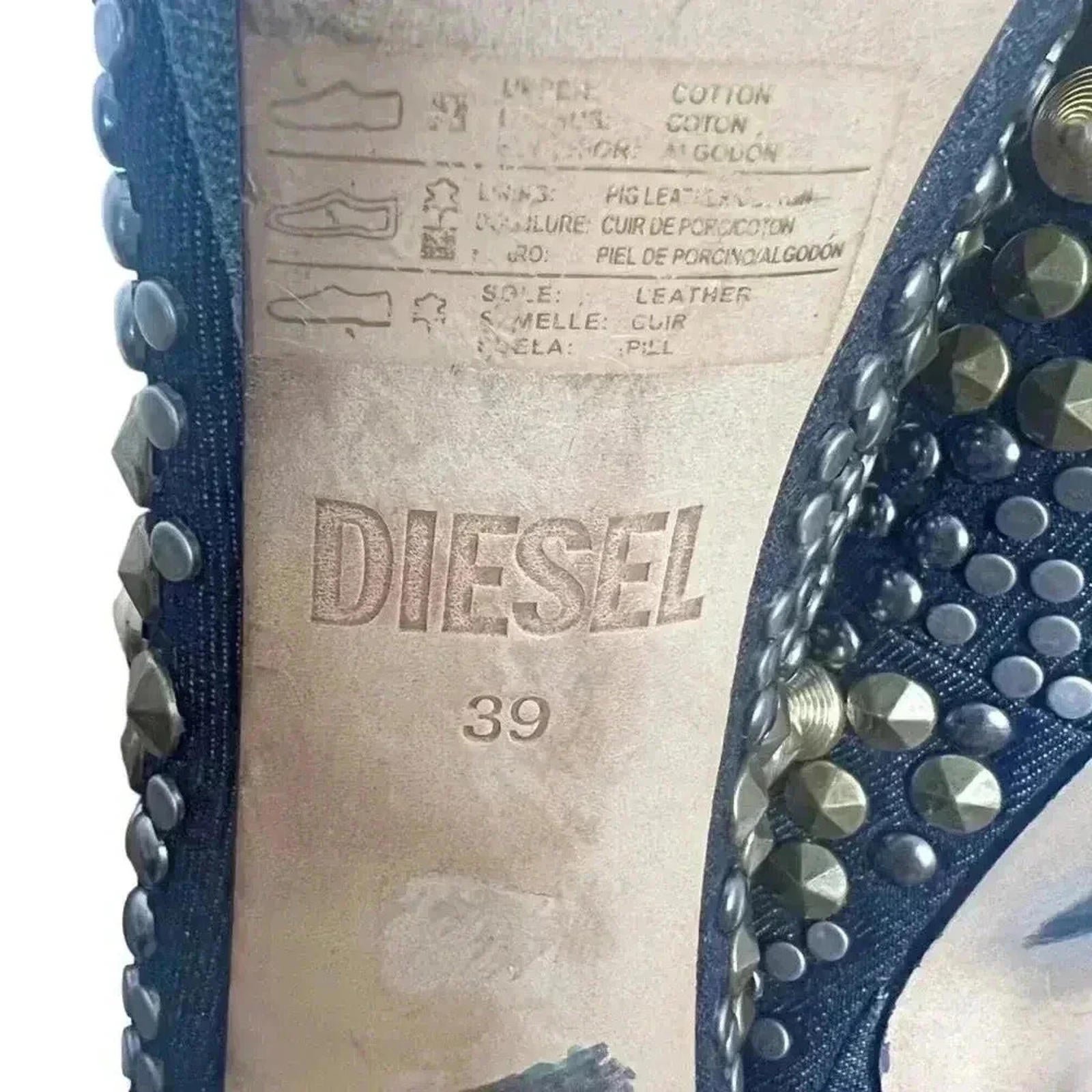 Diesel Kristaly Indigo Heels Denim Studded Stilettos Heels Pumps Size 8.5 US
