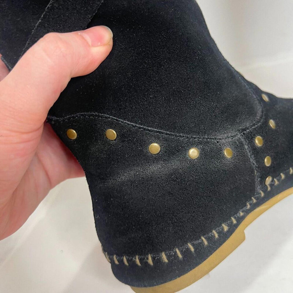 BC Footwear Women's Straight A's Black Suede Moccasin Boots Studded Size 9