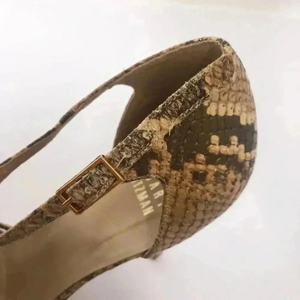 Stuart Weitzman y2k Snakeskin Python Print Stiletto Strappy Heel Pump Size 7.5