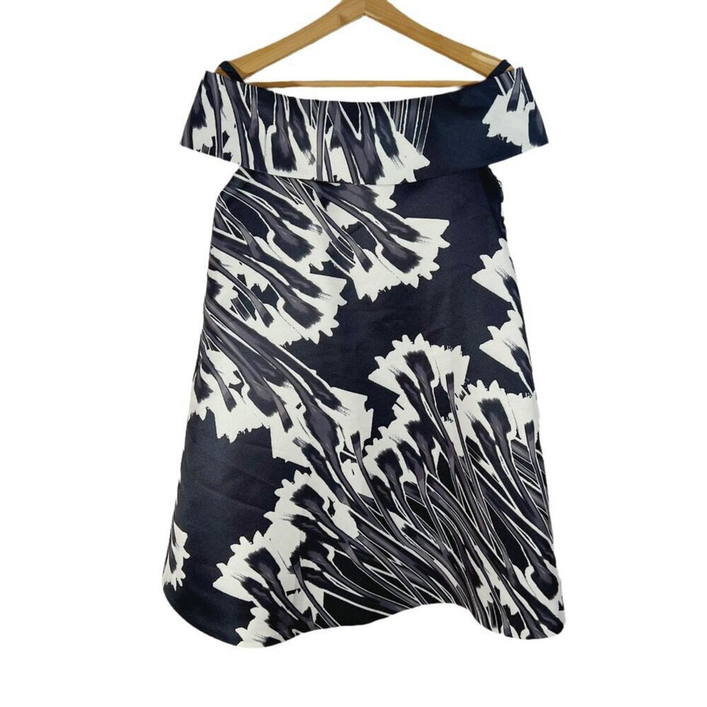 NWT Halston Heritage Crocus Print Off Shoulder Dress in Black Croc Size 4