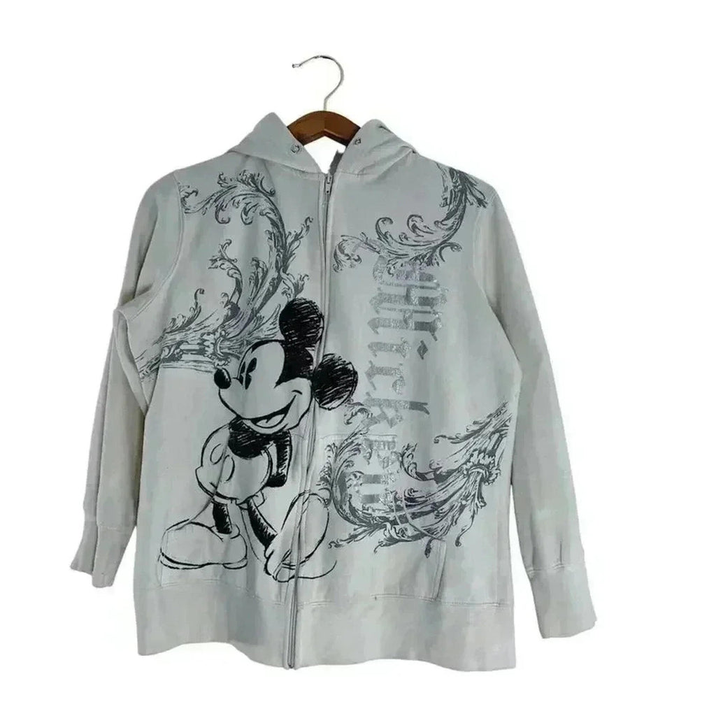 Disney Y2K Mickey Mouse White and Silver Zip Up Hoodie Women's Size 1X