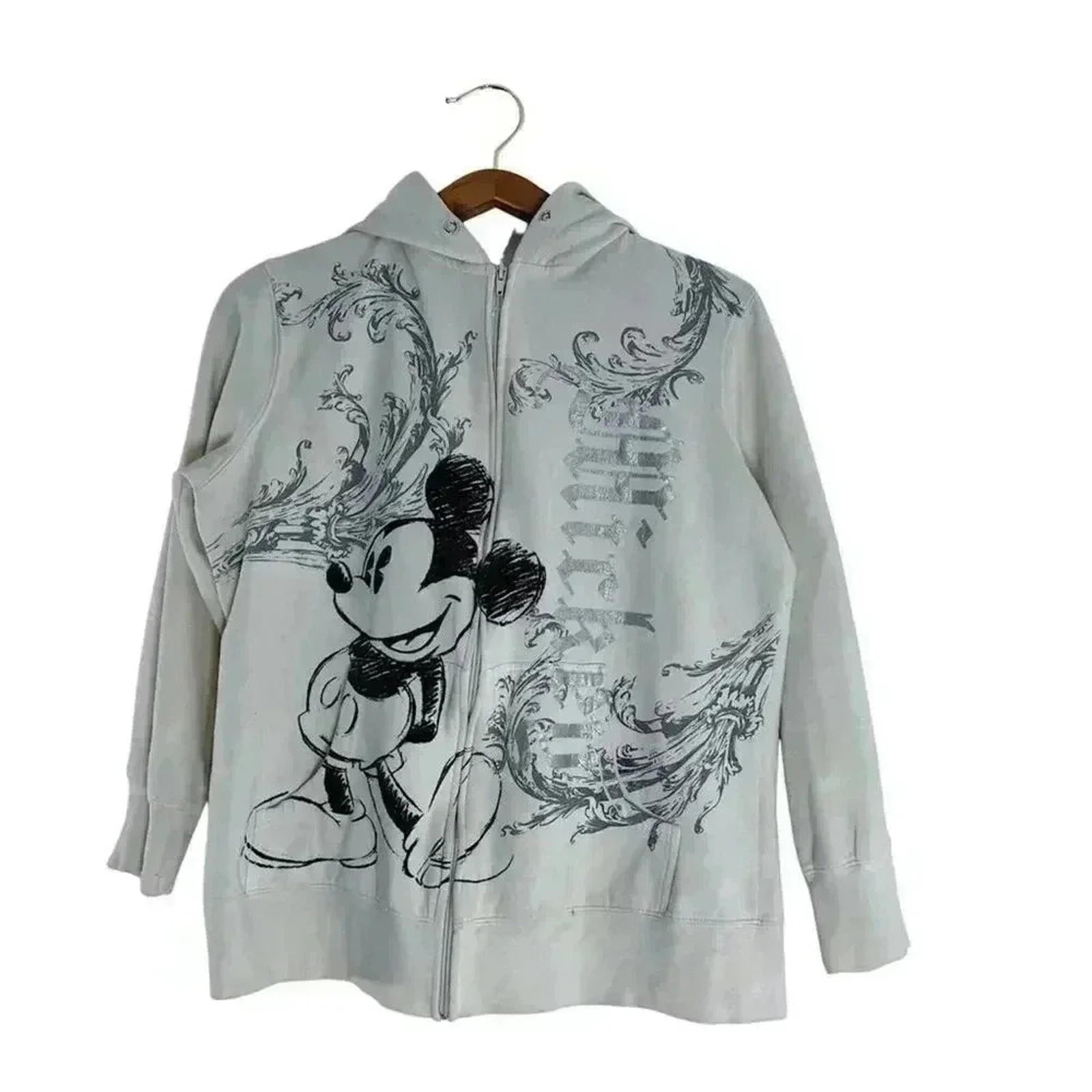 Disney Y2K Mickey Mouse White and Silver Zip Up Hoodie Women's Size 1X