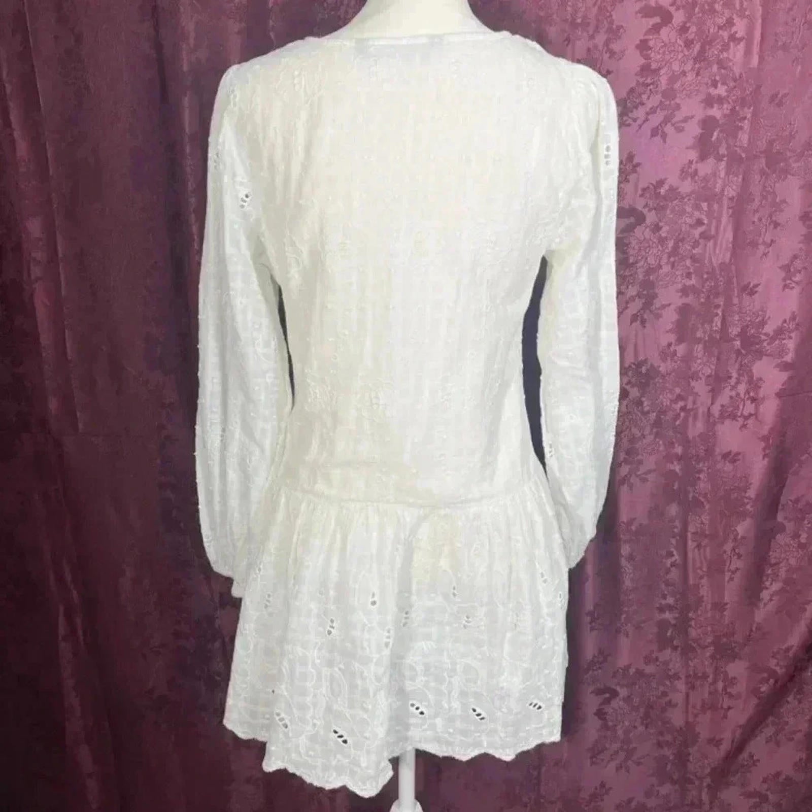 Zara White Eyelet Dress Button Up Embroidered Women's Size M
