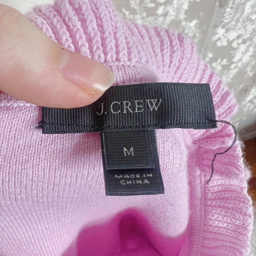 J Crew Merino Wool Pink Purple Mock Neck Sweater Ruffled Women's Size M