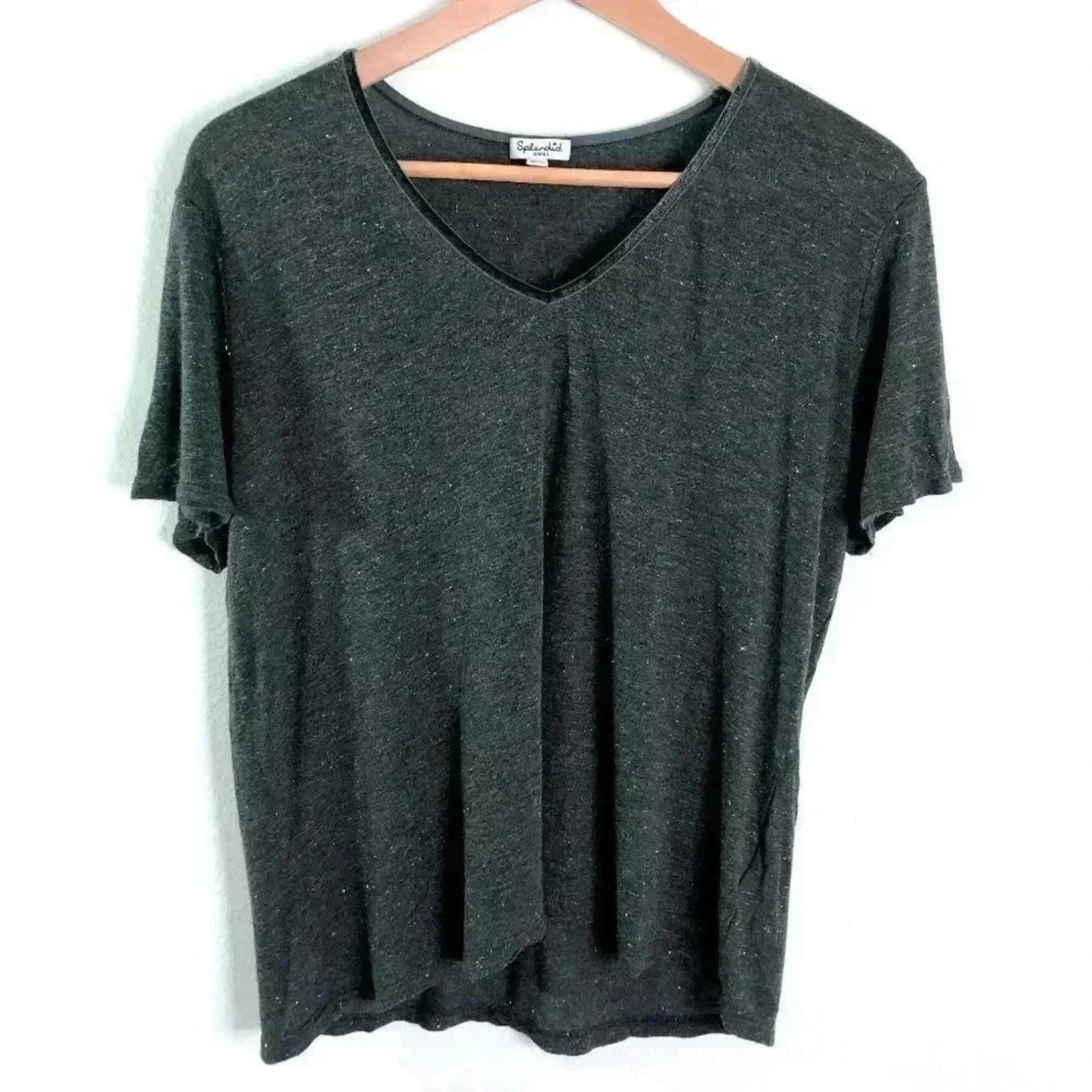 Splendid Grey Silver Accents Soft V Neck T Shirt Women's Size S