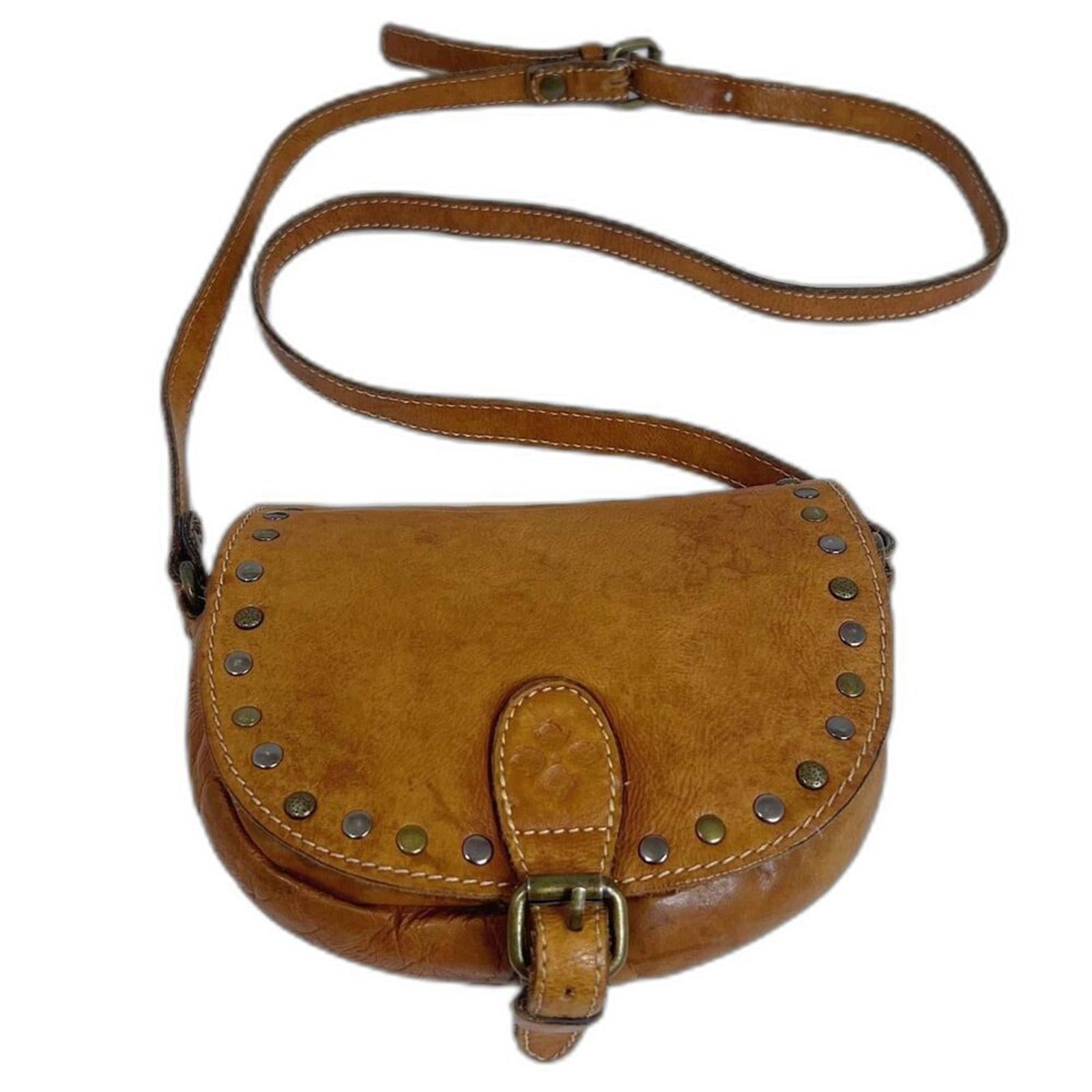 Patricia Nash Brown Leather Studded Crossbody Bag Boho Western Purse